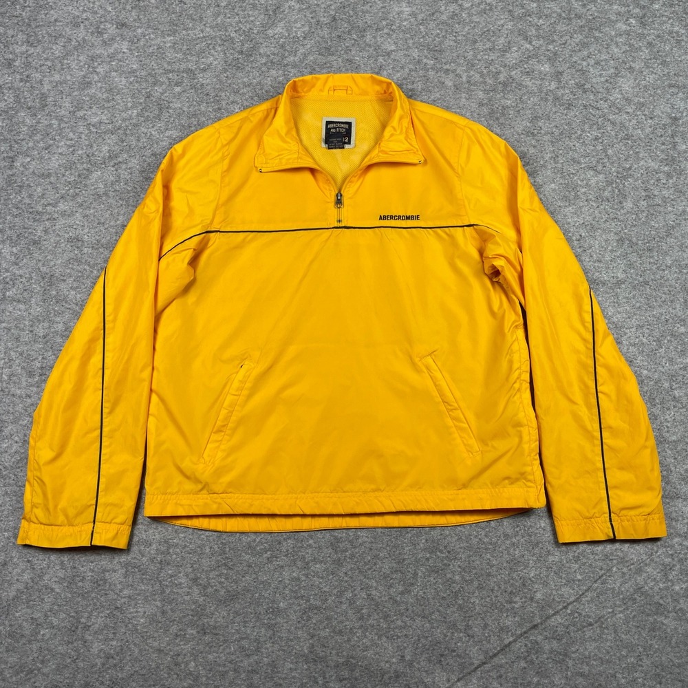 VTG 90s Abercrombie & Fitch Windbreaker Mens M Yellow Gym Issue 1/4 Zip Pullover